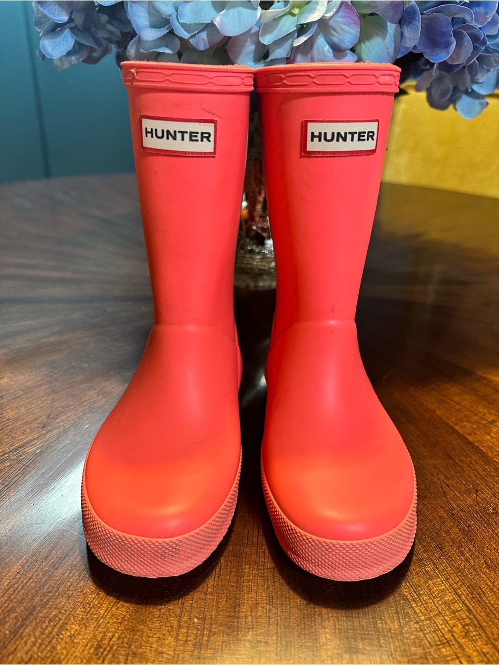 Hunter Bright Coral Kids Rain Boots